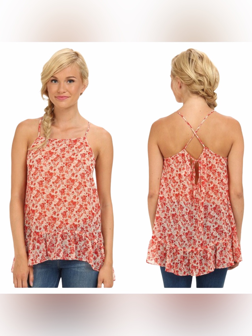 BCBGeneration Sheer Ruffle Floral Halter Neck Top Size Medium